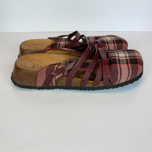 Think! Clogs 8 8.5 Plaid Leather Strappy‎ Comfort Slides Shoes Sandals 39 - Picture 3 of 11